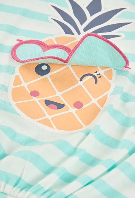 T-shirt de menina de algodão listada