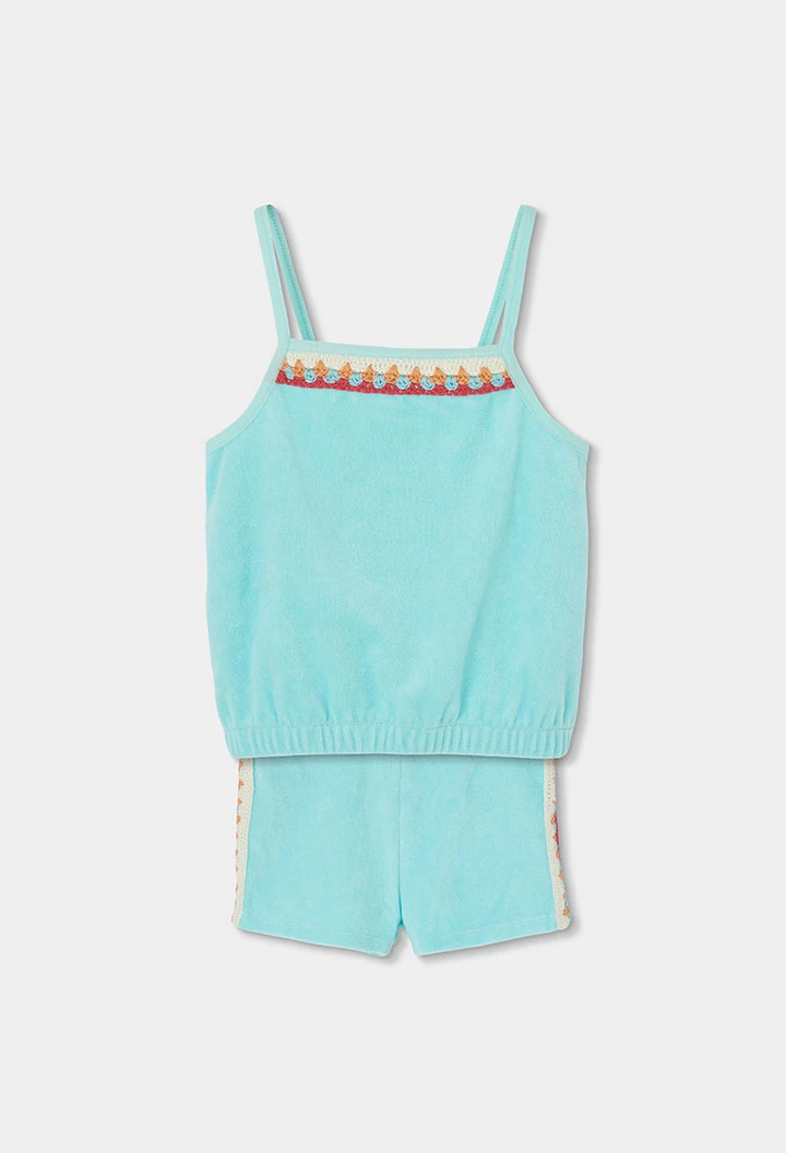 Ensemble fille top et short vert d\'eau