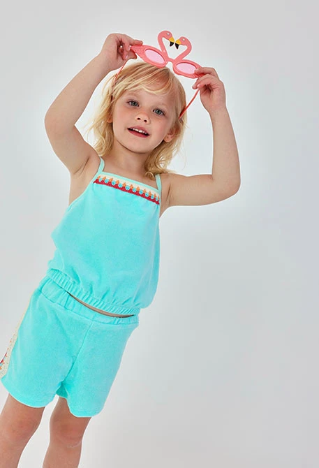 Ensemble fille top et short turquoise