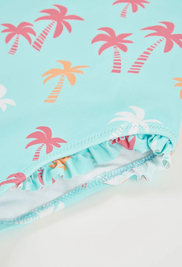 Girl's swimsuit with palm tree print UPF50+