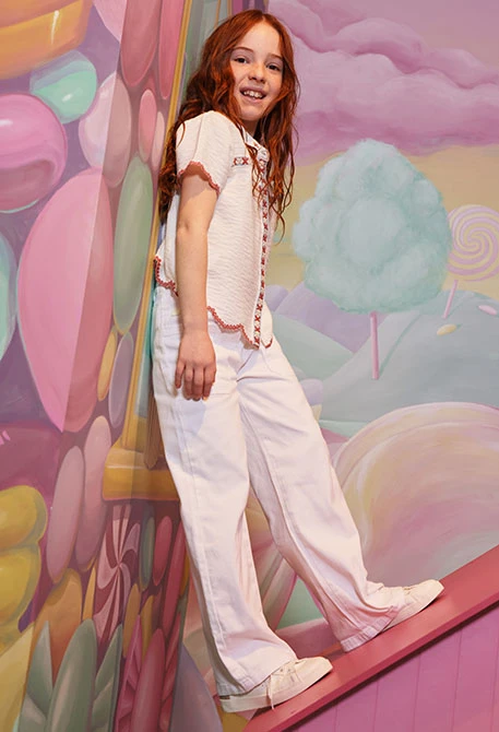 Pantaloni bambina in maglia bianca