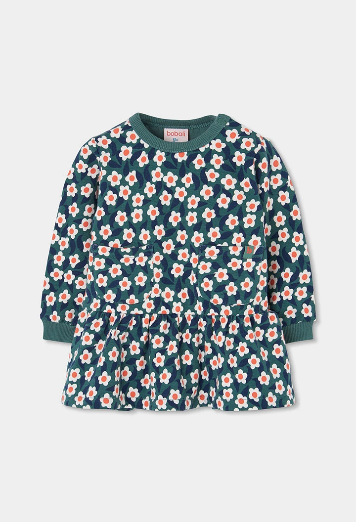 Vestido felpa estampado flores verde