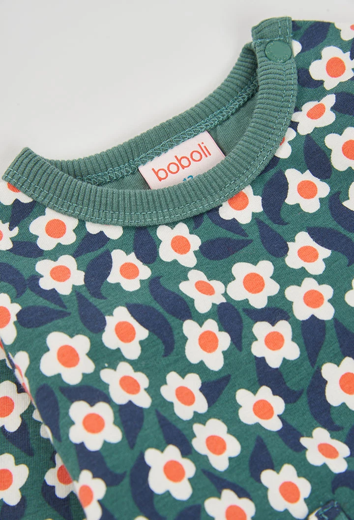 Vestido felpa estampado flores verde