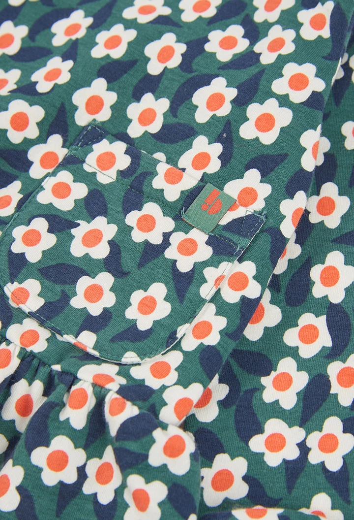 Vestido felpa estampado flores verde