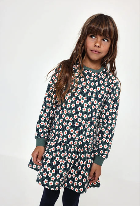 Vestido felpa estampado flores verde