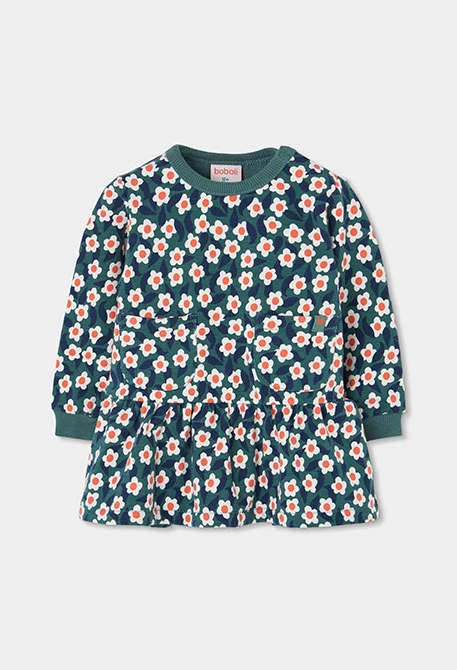 Vestido felpa estampado flores verde