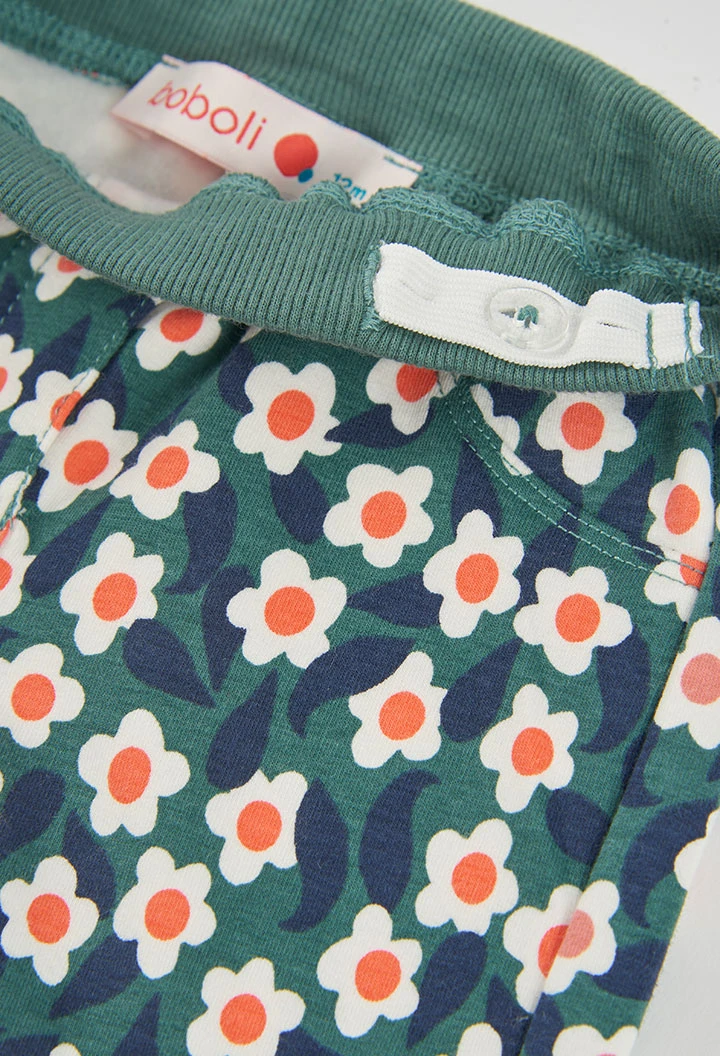 Pantalón felpa niña estampado flores verde