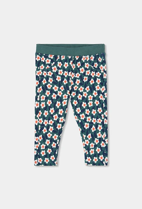 Mädchen-Plüschhose mit grünem Blumendruck