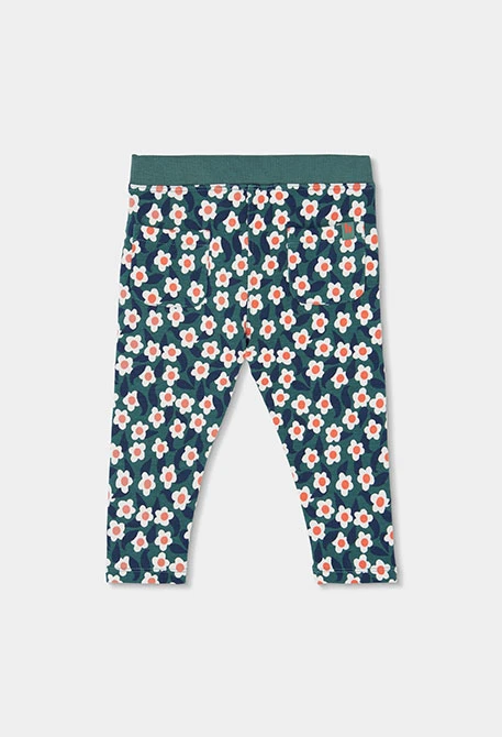 Pantalón felpa niña estampado flores verde