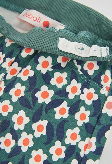 Pantalón felpa niña estampado flores verde
