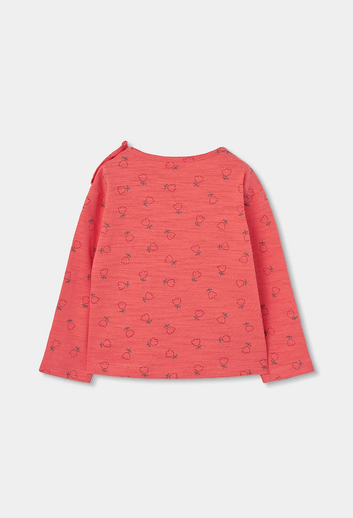 Camiseta punto niña naranja estampado flores