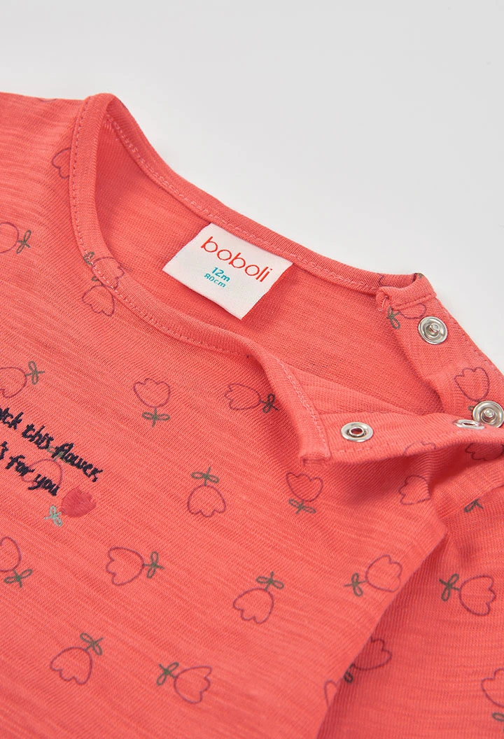 Maglietta in maglia bambina arancione stampa fiori