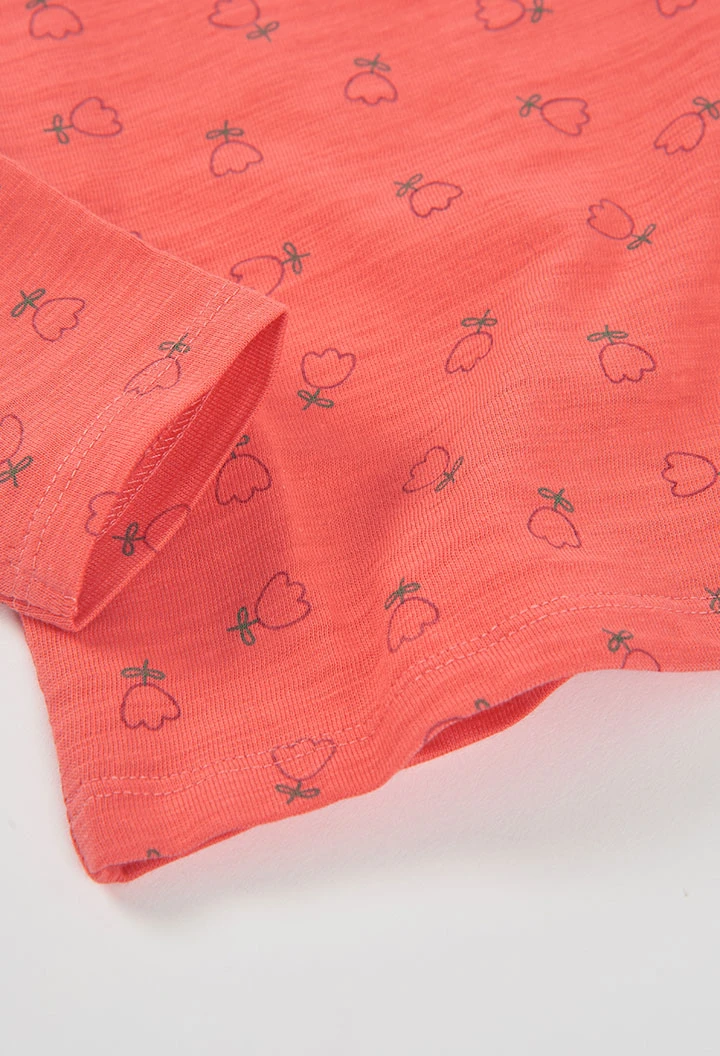 Camiseta punto niña naranja estampado flores