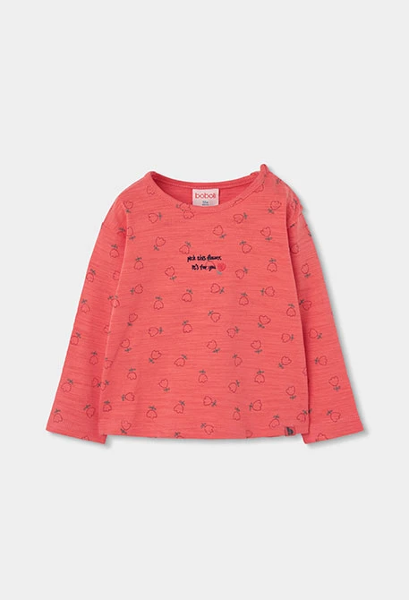 Camiseta punto niña naranja estampado flores