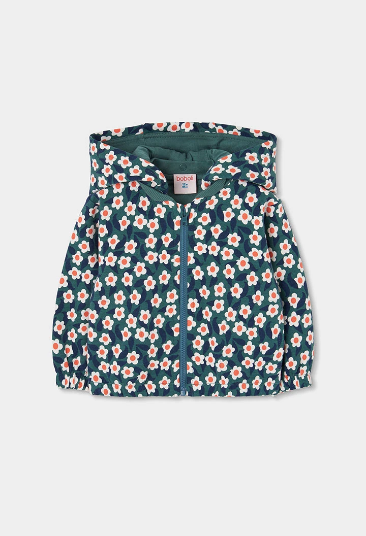 Girls\' plush floral print jacket in green