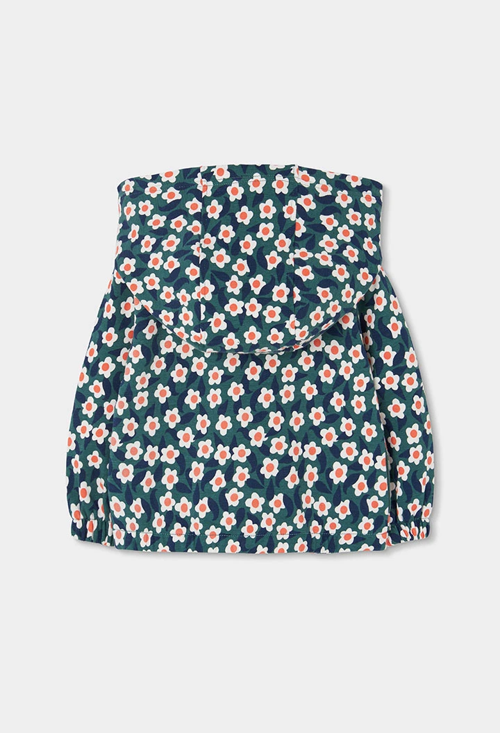 Chaqueta felpa niña estampado flores verde