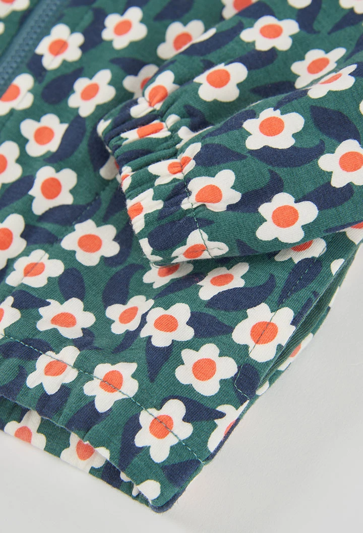 Chaqueta felpa niña estampado flores verde