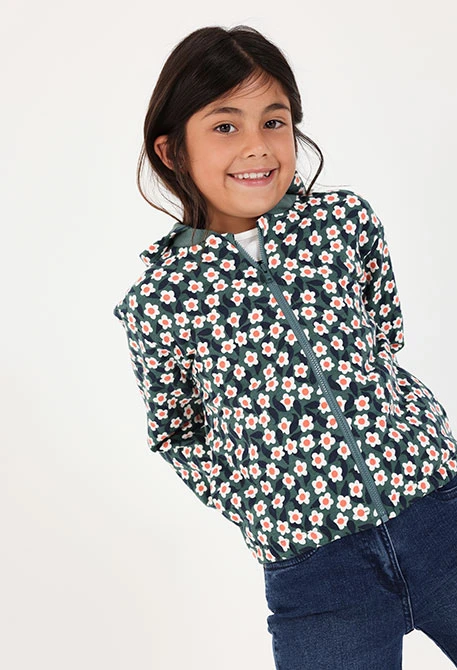 Chaqueta felpa niña estampado flores verde