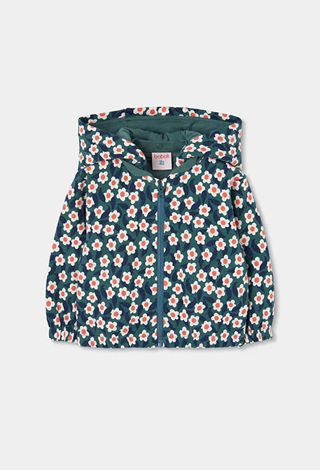 Chaqueta felpa niña estampado flores verde