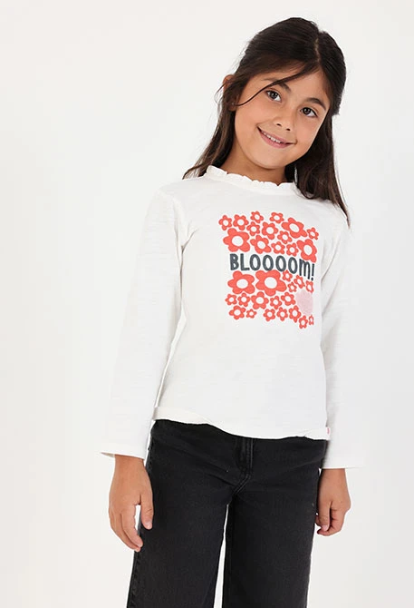 Camiseta manga larga niña blanca estampado flores
