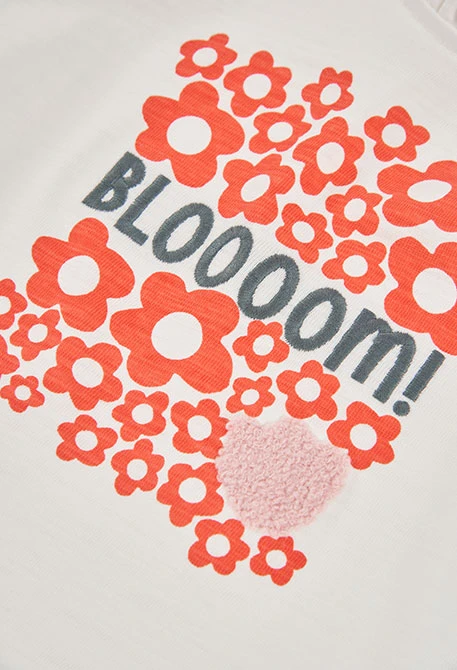 Camiseta manga larga niña blanca estampado flores