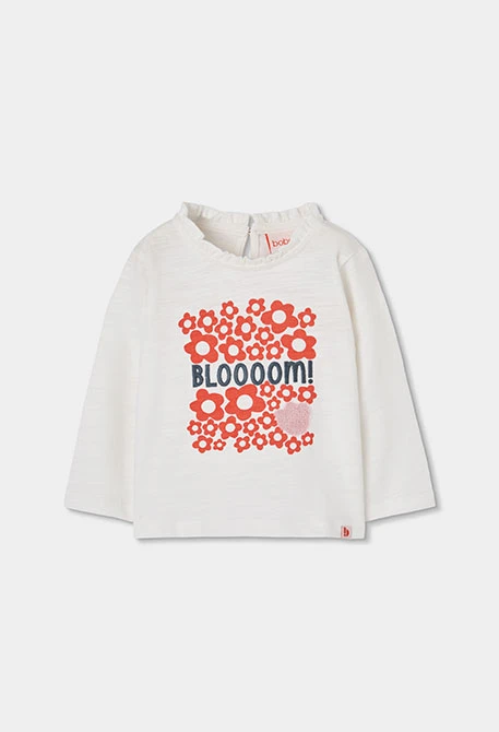 T-shirt fille blanc imprimé fleurs