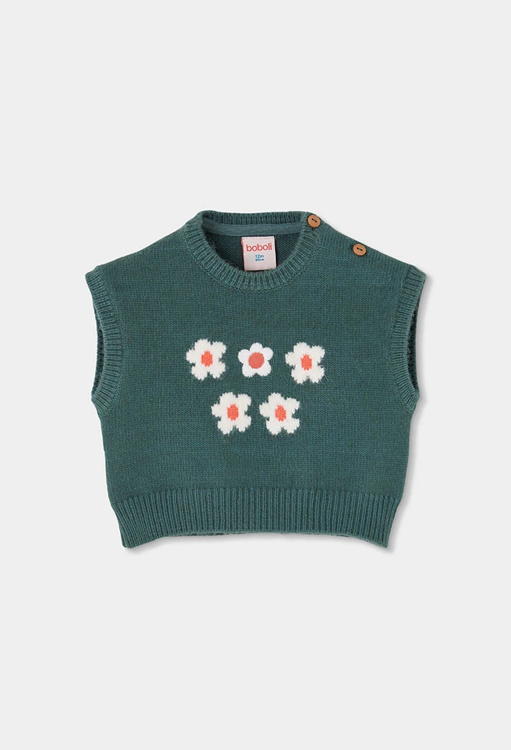 Chaleco niña verde estampado flores