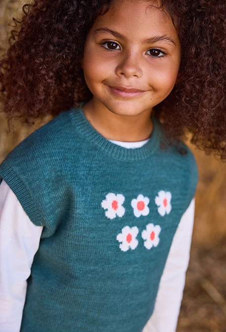 Gilet bambina verde stampa fiori