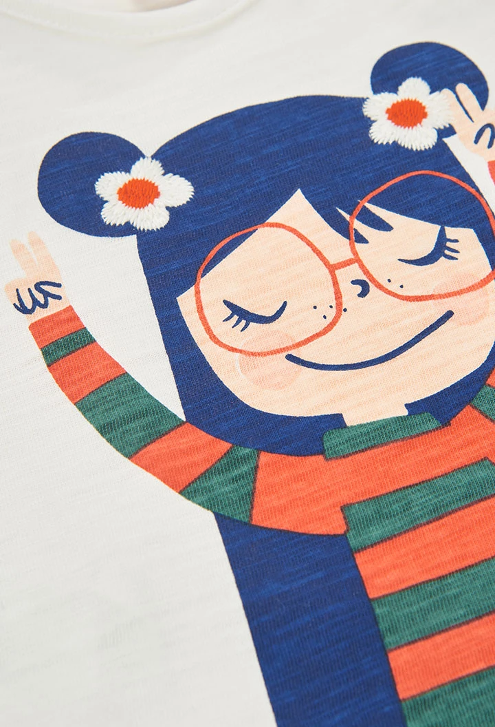 Camiseta punto niña blanca estampado muñeca con gafas