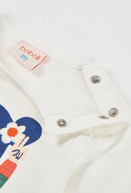 Camiseta de malha menina branca estampado menina com óculos