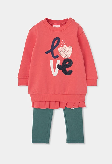 Conjunto punto niña naranja estampado love