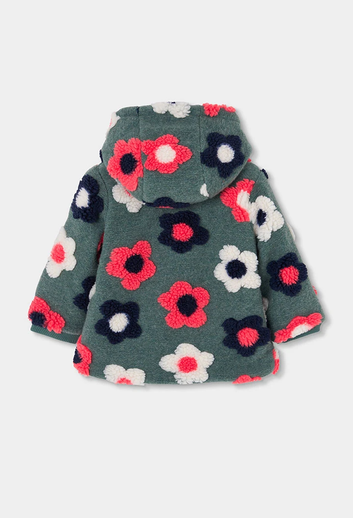 Cappotto in pile bambina verde stampa fiori