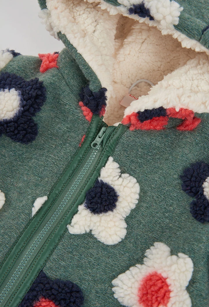 Chaquetón felpa niña verde estampado flores