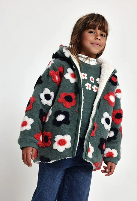 Chaquetón felpa niña verde estampado flores