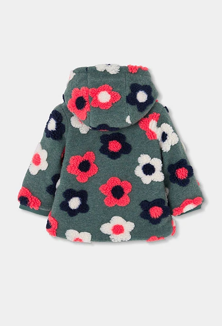 Chaquetón felpa niña verde estampado flores
