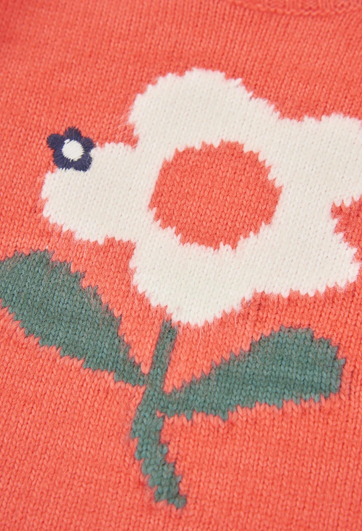 Pull orange fille imprimé fleur