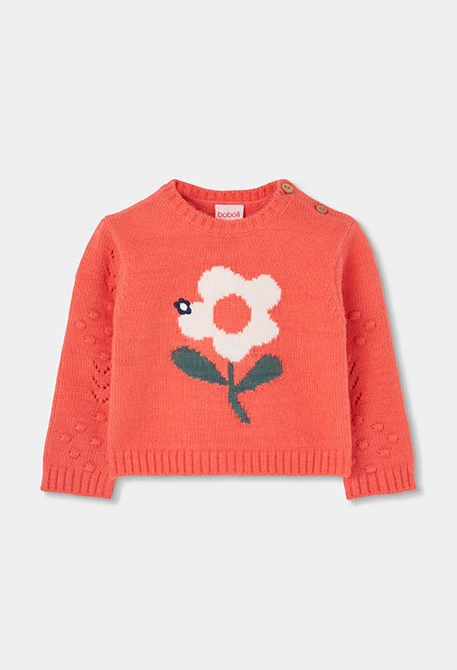 Maglione arancione bambina con stampa floreale