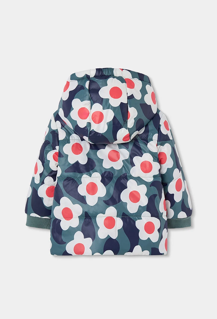 Parka in tessuto tecnico bambina arancione stampa fiori
