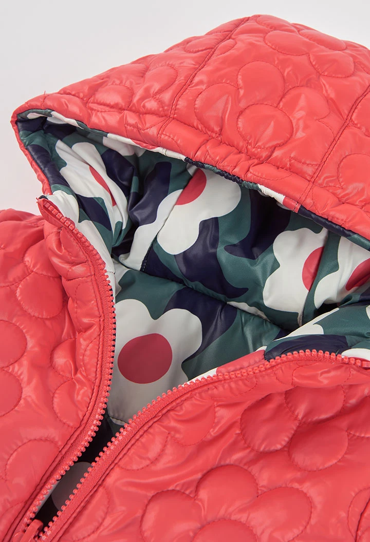 Parka tissu technique fille orange imprimé fleurs