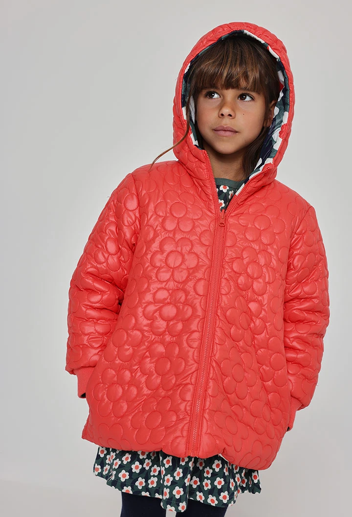 Parka in tessuto tecnico bambina arancione stampa fiori