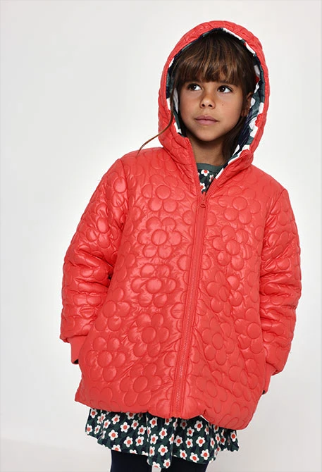 Parka tejido técnico niña naranja estampado flores