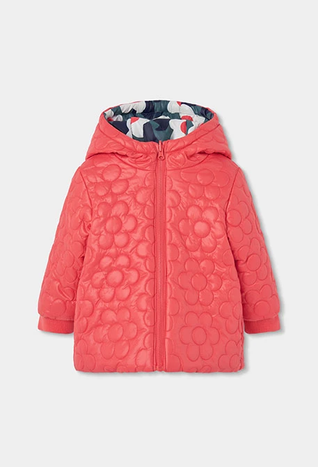 Parka tejido técnico niña naranja estampado flores
