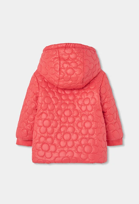 Parka tejido técnico niña naranja estampado flores