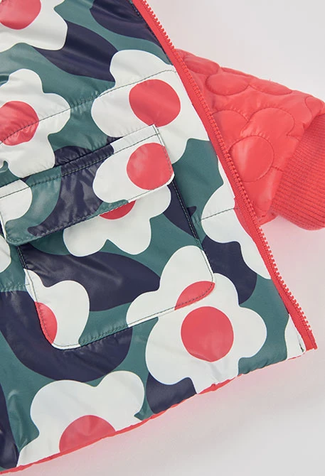 Parka tejido técnico niña naranja estampado flores