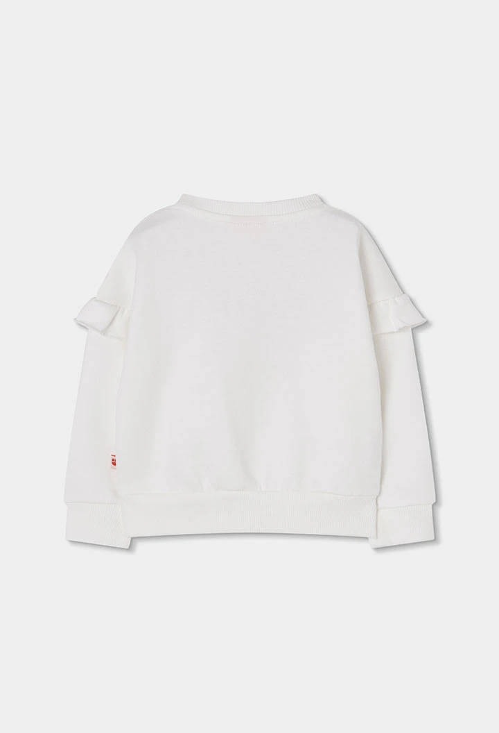 Mädchen-Sweatshirt aus Frottee in Weiß mit Tulpenstickerei