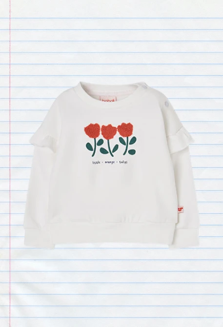 Sudadera felpa niña blanca bordado tulipanes