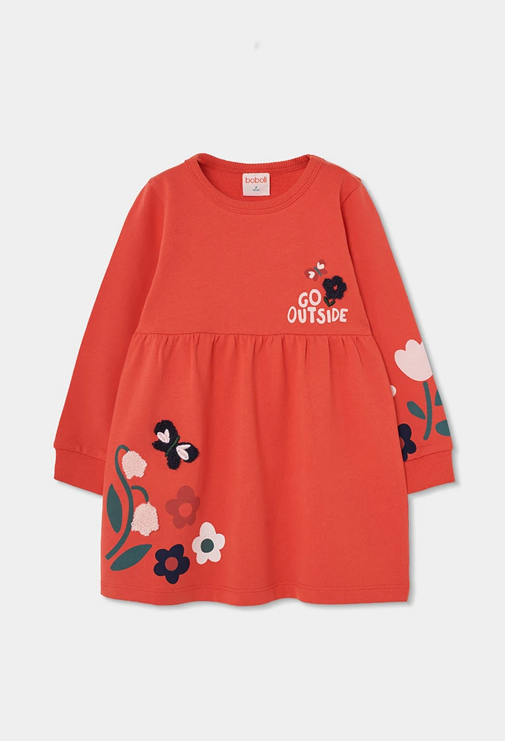 Printed floral orange velour dress