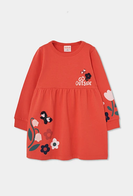 Printed floral orange velour dress