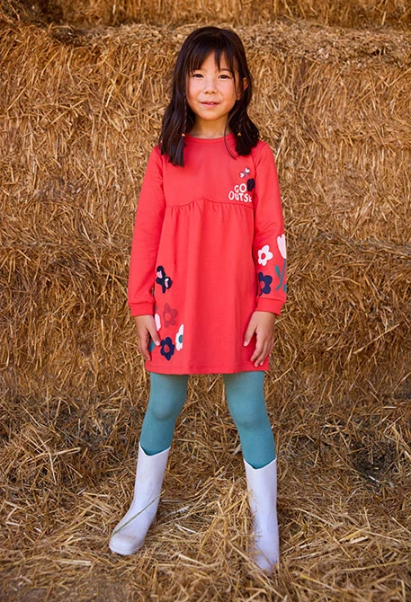 Printed floral orange velour dress