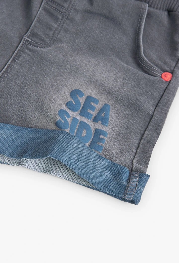 Jeans - Bermuda-Shorts gestrickt, für Baby-Jungen in Farbe Grau